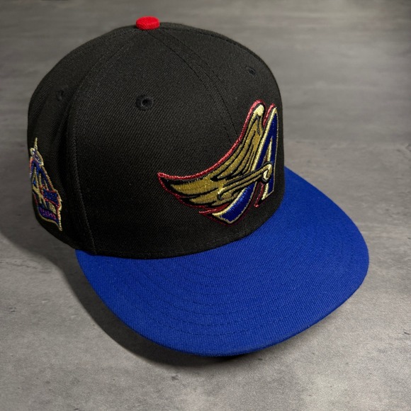 Hat Club New Era Anaheim Angels Fitted Cap Mens 7 1/2‎ Black Blue Gray UV Patch